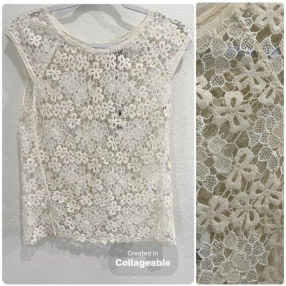 Nordstrom Crochet Silk Top Boho Feminine Floral Festival Coquette Neutral